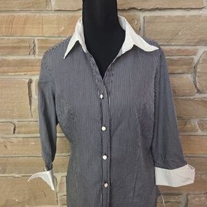 Talbots Black and White Striped Blouse